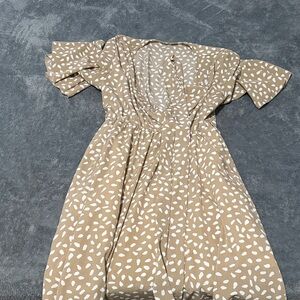 Source Unknown Tan and White Midi Dress